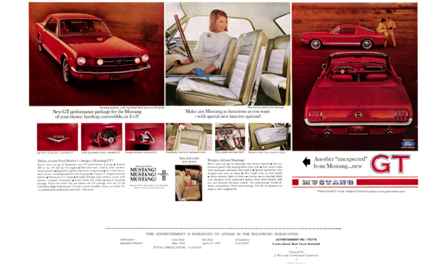 1965 Ford Ad Mustang GT Intro “Another ‘Unexpected’ from Mustang – new GT”