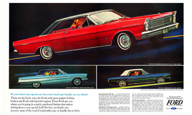 1965 Ford Ad Total Performance “If your heart says sports car,, but your head says family car, try these”