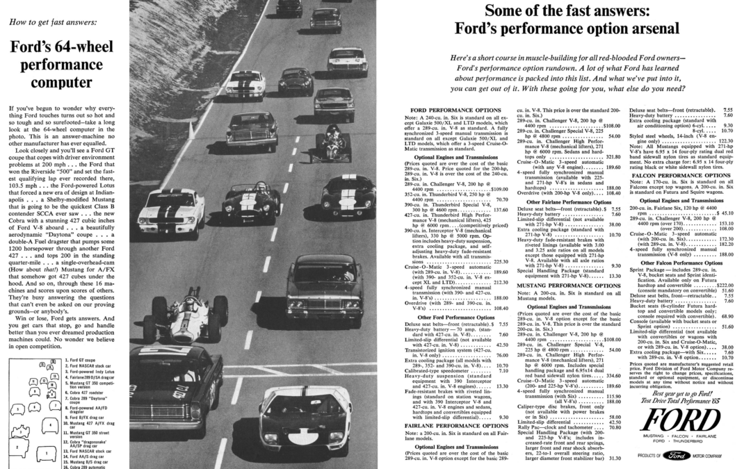 1965 Ford Ad “Ford’s 64-wheel performance computer.”