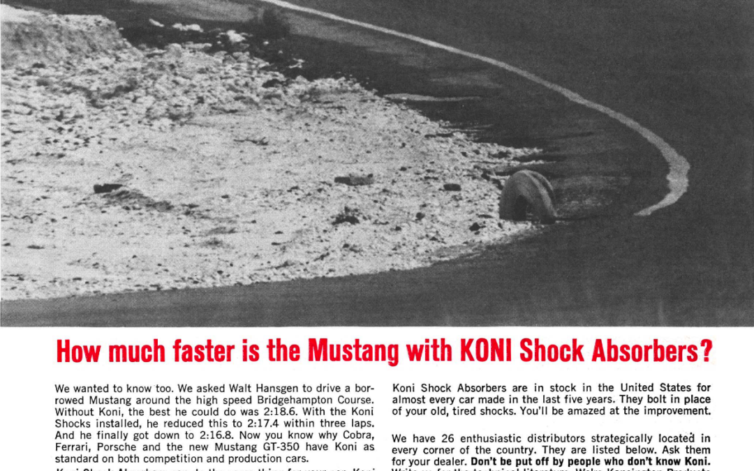 1965 Koni Ad Mustang “How much faster is the Mustang with KONI shock absorbers?”