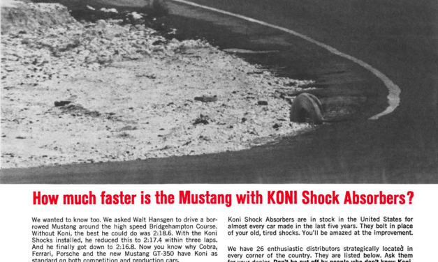 1965 Koni Ad Mustang “How much faster is the Mustang with KONI shock absorbers?”