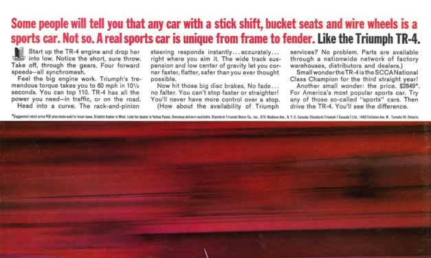 1965 Triumph Ad “It takes more than a stick to make a sports car”