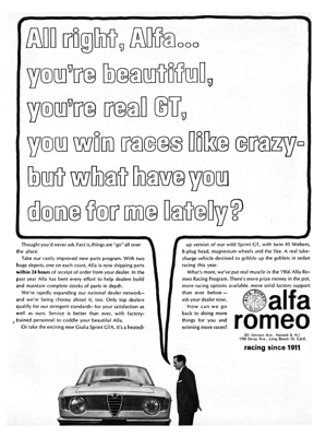 1966 Alfa Romeo Ad "All right Alfa, you're beautiful . . . "