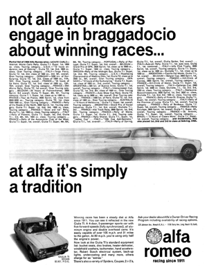 1966 Alfa Romeo Ad "Not all auto makers engage in braggadocio . . ."