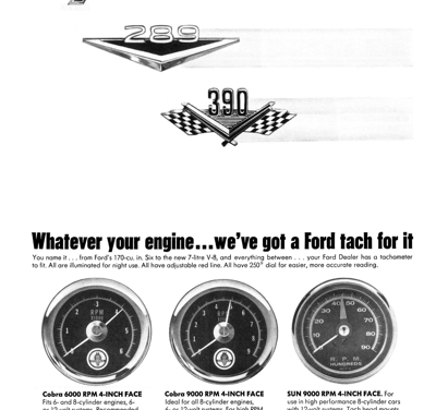 1966 Ford Ad Accessories “Whatever your engine…we’ve got a Ford tach for it.”