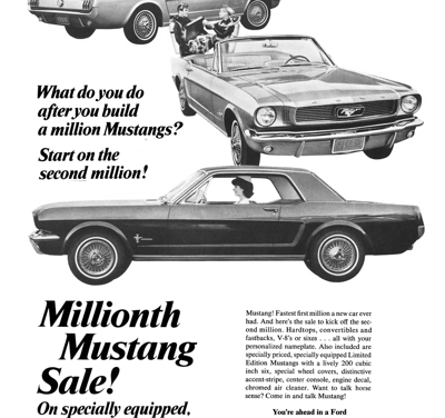 1966 Ford Ad Mustang “What do you do after you build a million Mustangs?”