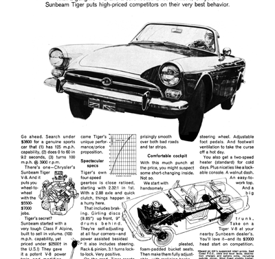 1966 Sunbeam Tiger Ad “World’s fastest sports car priced under $3,600”