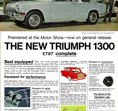 1966 Triumph 1300 Ad (British) “Premiered at the motor show..”