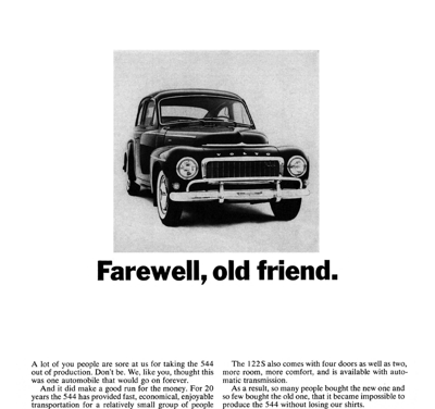 1966 Volvo 122S Ad “Farewell, old friend”