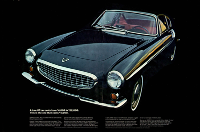 1966 Volvo 1800S Ad "A true GT car costs from $4,000 to $22,000. This is the one that costs $4,000"