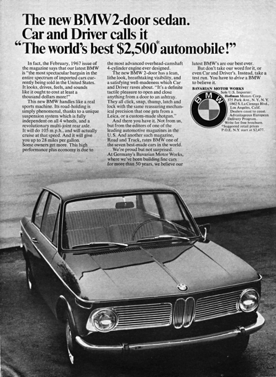 1967 BMW Ad "The new BMW 2-door sedan . . ."