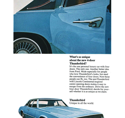 1967 Ford Ad Thunderbird “What’s so unique about the new 4-door Thunderbird?”