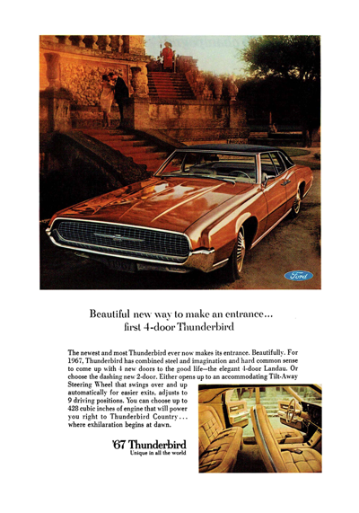 1967 Ford Ad Thunderbird "Beautiful new way to make an entrance."