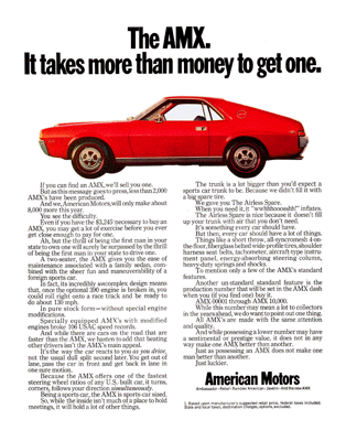1968 AMX Ad "It takes more than money to get one"