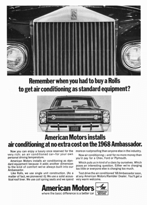 1968 Ambassador Ad "American Motors installs air conditioning"