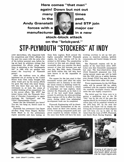 CC April 1969 - STP-PLYMOUTH "STOCKERS" AT INDY