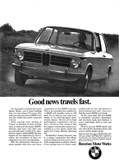 1969 BMW 1800 Ad "Good news travels fast"