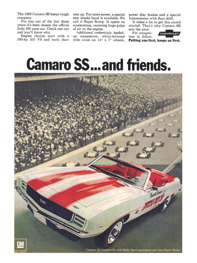 1969 Chevrolet Ad Camaro SS/RS Indy Pace Car "Camaro SS . . . and friends"