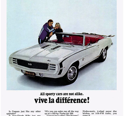 1969 Chevrolet Ad Camaro SS/RS  “All sporty cars are not alike”