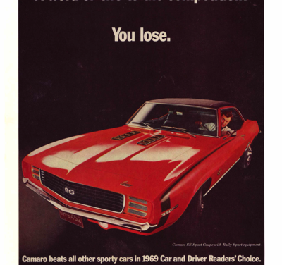 1969 Chevrolet Ad Camaro SS/RS “A word or two to the competition: You lose”