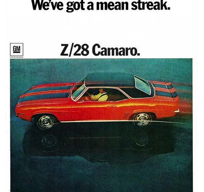 1969 Chevrolet Ad Camaro Z28 “we’ve got a mean streak.”