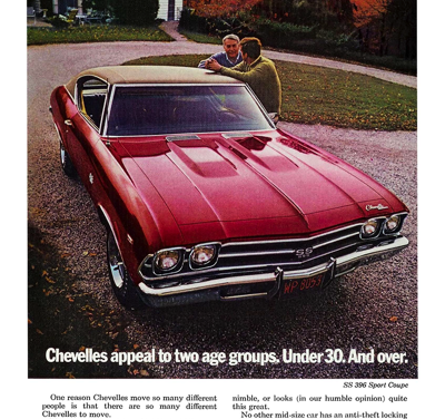 1969 Chevrolet Ad Chevelle SS396 “Chevelles appeal to two age groups”