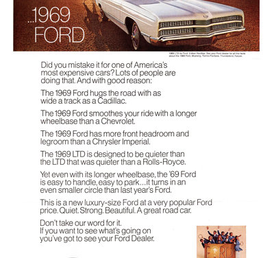 1969 Ford Ad LTD “Did you mistake it for one of America’s most expensive cars?”