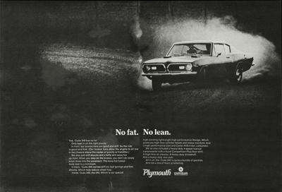 1969 Plymouth Ad Barracuda 340 "No Fat - No Lean"