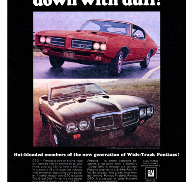 1969 Pontiac Ad Firebird Convertible, Burgundy/GTO Hardtop, Matador Red, Canadian English