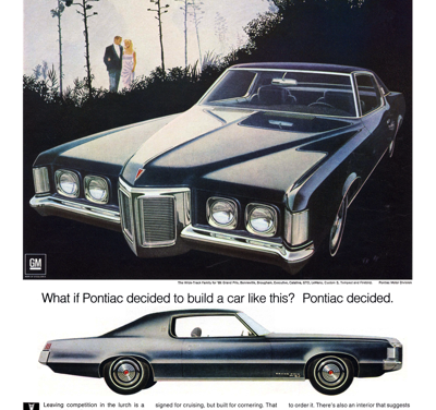 1969 Pontiac Ad Grand Prix SJ Hardtop Coupe, Starlight Black, Single