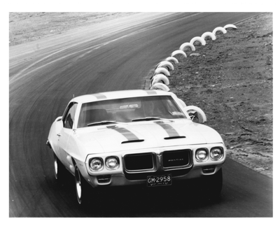 1969 Pontiac PR Photo Firebird Trans Am Sport Coupe, Black & White On Track