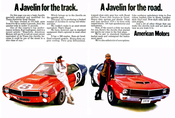 1970 Ad "A Javelin for the Track and a Javelin for the Road"