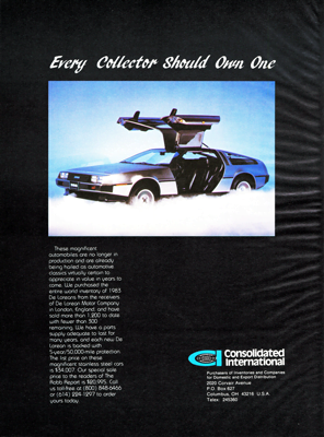 1983 DeLorean Ad “Every collector should own one”
